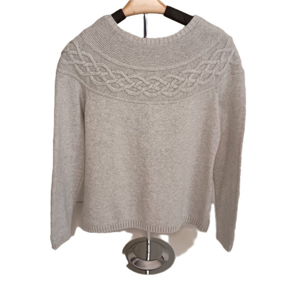 Talbots Sweater Gray Decorative Collar Crew Neck Knit Long Sleeve Women’s Size M